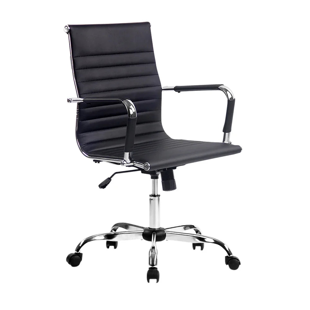 Artiss Office Chair Conference Chairs PU Leather Mid Back Black - Flea Market